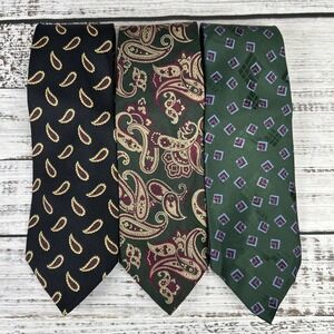 Vintage Polo Ralph Lauren Silk Tie Lot 90s Paisley Green Black Hand Made In USA